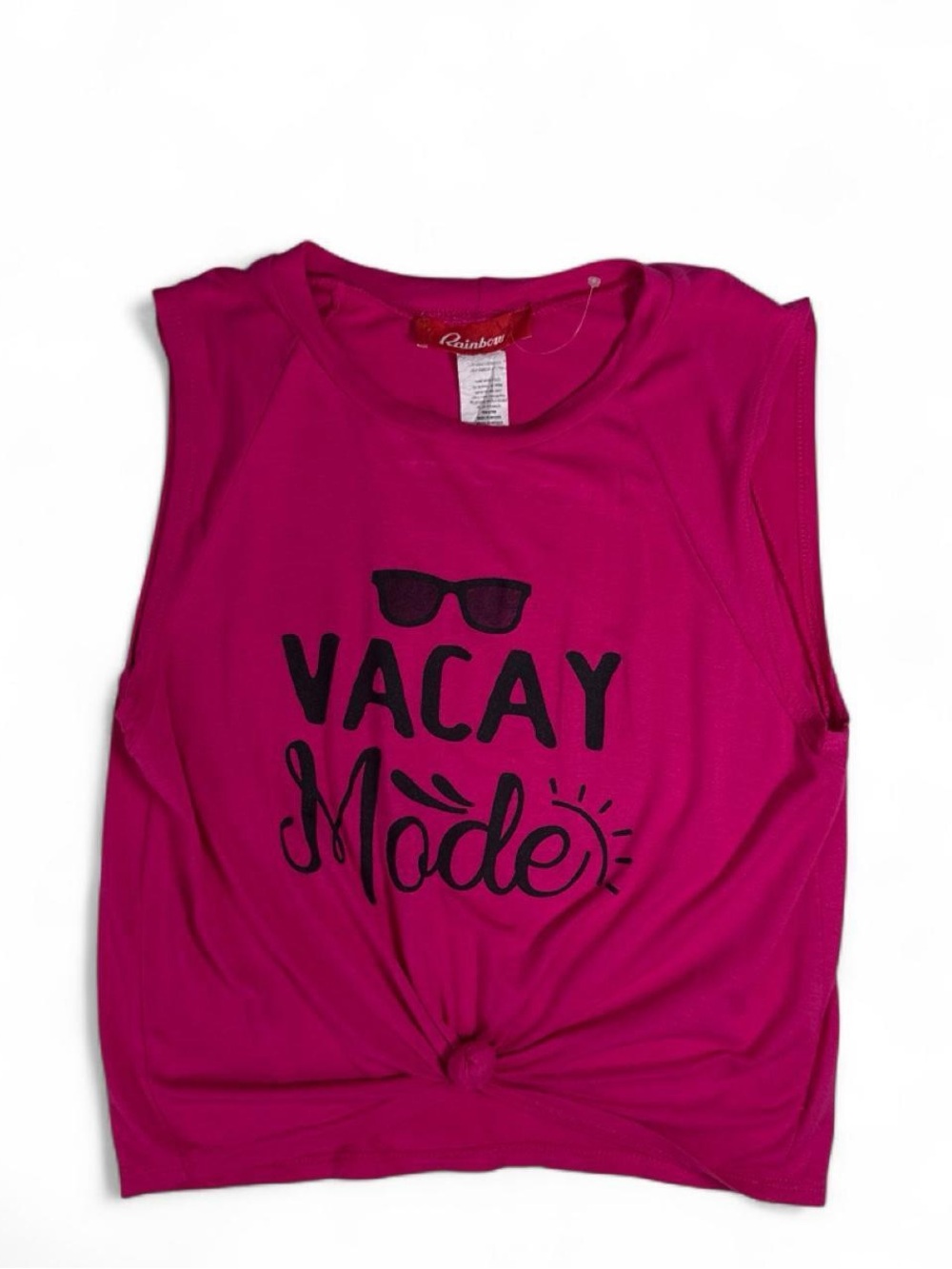Rainbow "Vacay Mode" Muscle Tank - Fuchsia